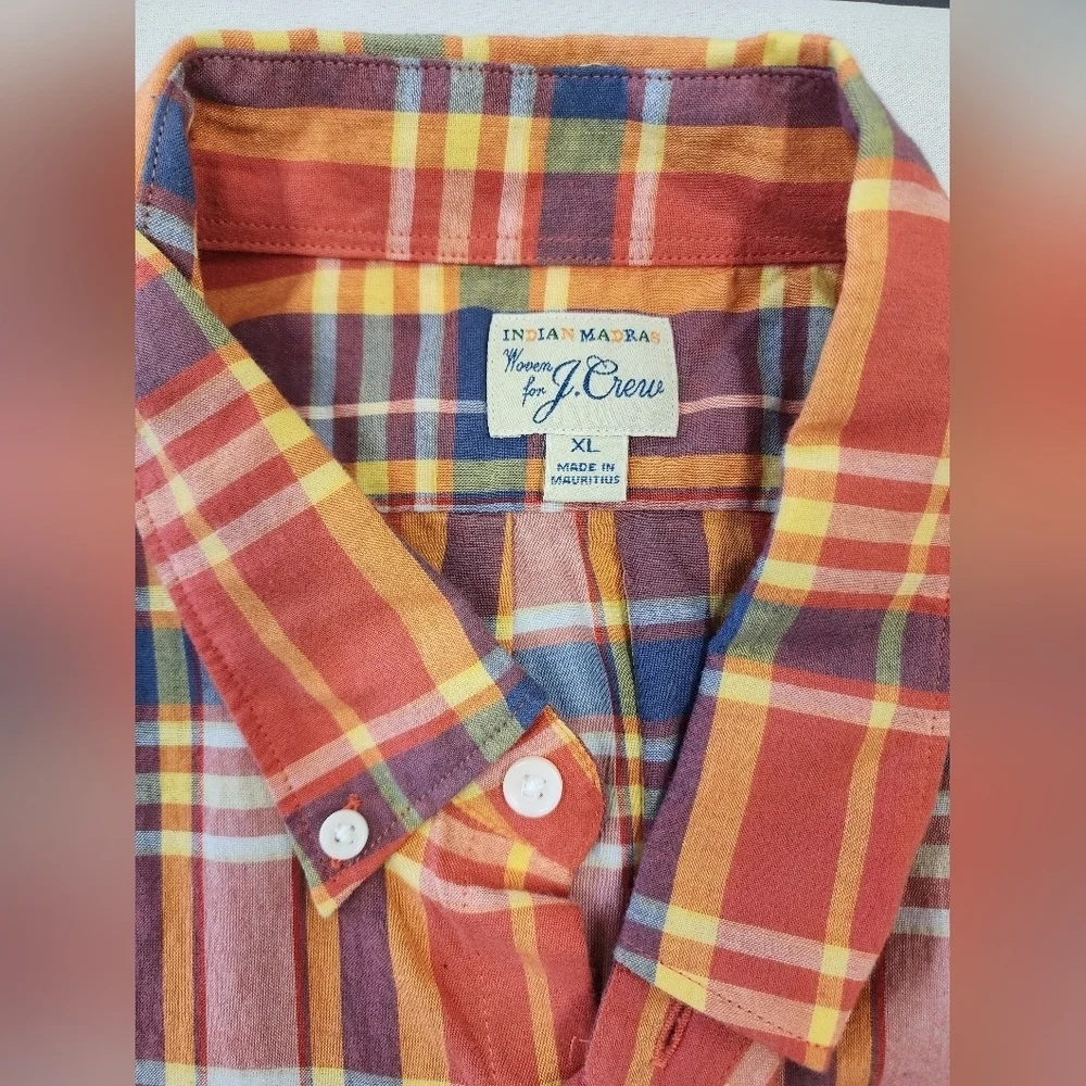 J. Crew Multicolor Plaid Short Sleeve Button Down Shirt Men’s Size XL